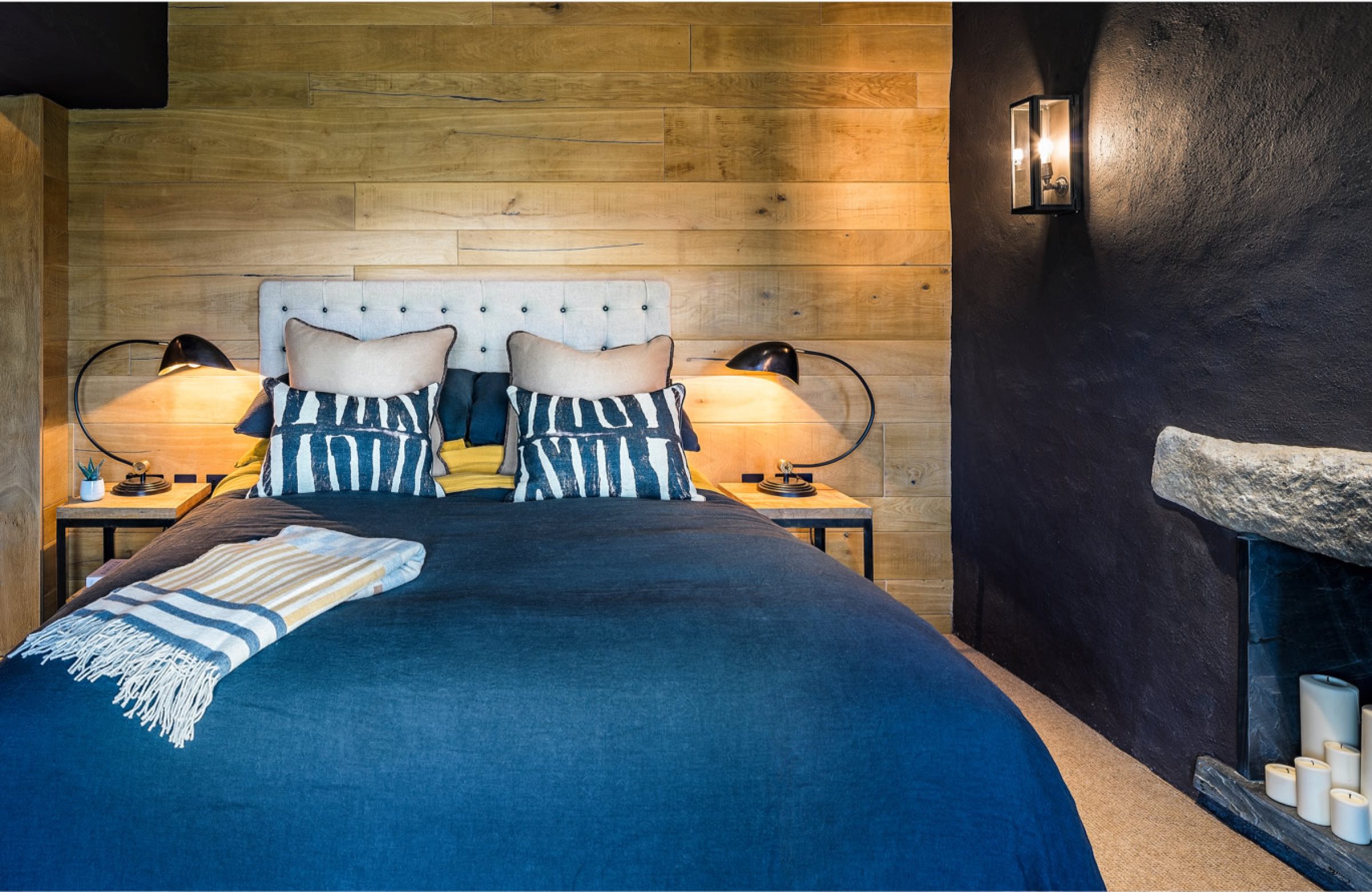 dark bedroom design navy wood